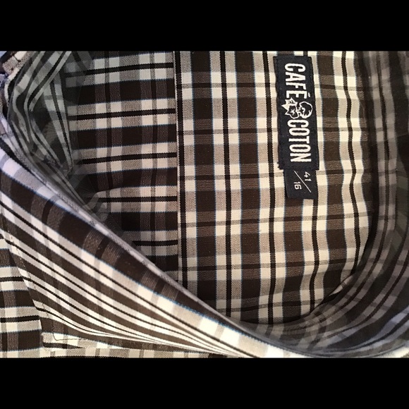 Cafe Coton brown/white check shirt 16, NEW - Picture 2 of 3